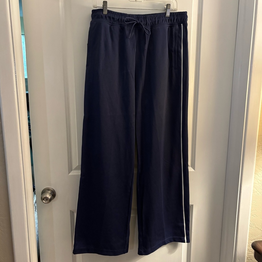 Mens Original Use Navy Wide-Leg Drawstring Track Pants with Side Stripe Sz M